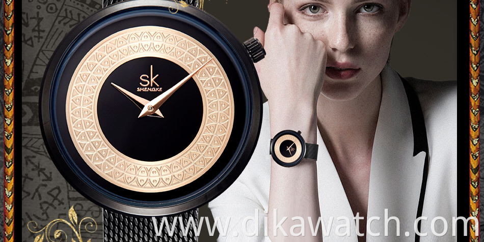 Shengke Dress Female Watch Women Metal Mesh Fashion Clock Vintage Design Ladies Luxury Brand Classical Watch